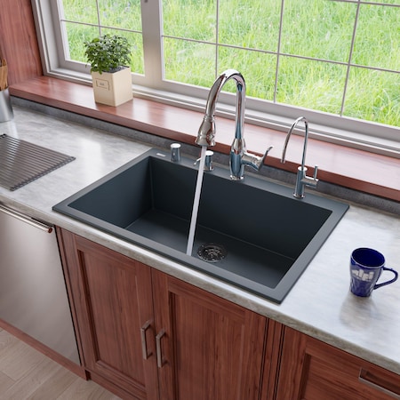 Alfi Brand Titanium 33" Sgl Bowl Drop In Granite Composite Kitchen Sink AB3322DI-T
